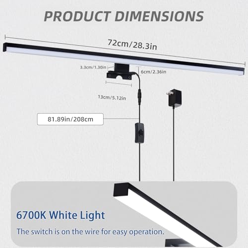 Image of 28 inch Plug in Bathroom Light Fixtures Matte Black Vanity Lights,11W LED Picture Light 3 Installation Methods 6600K White-Light Vanity Light Bar Wall Sconce for Bedroom /Living Room /Kitchen