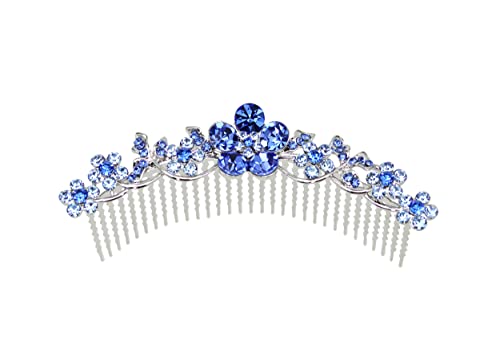Faship Blue Rhinestone Crystal Floral Hair Comb
