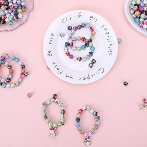 Image of Quefe 500pcs Craft Beads in Ink Patterns for Jewelry Making Beads for Bracelets Making, Acrylic Bulk Beads with 50pcs Spacer Beads and Crystal String (10mm)