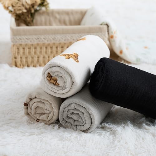 Image of Meracorallo Muslin Swaddle Blanket, 100% Cotton Receiving Blanket Soft and Breathable Swaddle Wrap for Baby Boys and Girls, Black