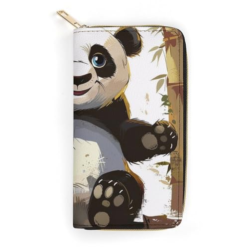 Panda 1 Print Long Wallet for Women Men PU Leather Card Holder Organizer with Zipper Coin Pocket & Cash Slots