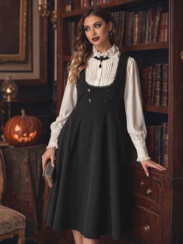 Image of Allegra K Gothic Overall Dress for Women's Lace Trim Midi Dress