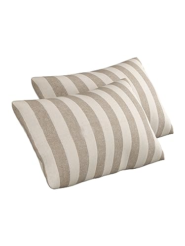 Image of 180 TC Pillow Cover Set of 2 | Pillow Cover Cotton 100% | Pillow Cover Set of 2 King Size | Wrinkle Free & Fade Resistance | Striped Pattern | Standard Size | All Season Use (Soft Cream)