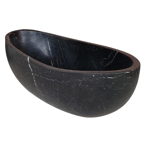CHETTO C Freestanding Soaking Bathtub, Marble Solid Walls (Black with