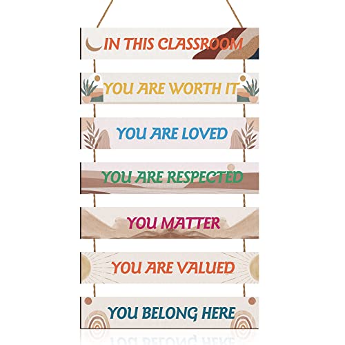 Bucherry Set of 7 Back to School Inspirational Wall Decor in This Classroom Sign Decor Abstract Mountains Sun Decor Hanging Wall Art Motivational Wood Wall Decor Positive Saying Wall Plaque(Boho)