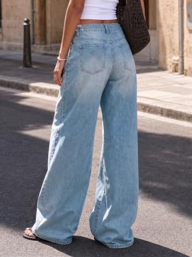 Flowyair Womens Baggy Pleated Jeans High Waisted Wide Leg Y2K Denim Pants — view 4