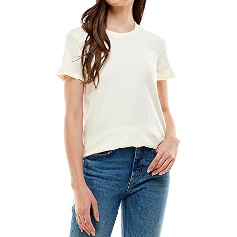 Loving People Women's Basic Solid Crew Neck Classic Fit Short Sleeve T Shirt, Medium, Ivory Cover