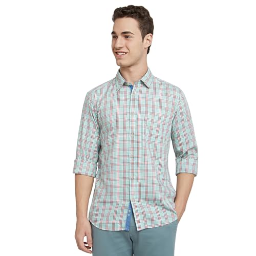 Image of Parx Men's Cotton Blend Checks Pattern Slim Fit Semi Cutaway Collar Full Sleeve Casual Shirt