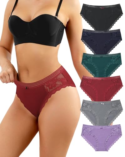 LEVAO Womens Underwear Cotton Bikini Panties Lace Breathable Hipster Panty Stretch Full Briefs Multipacks S-XL