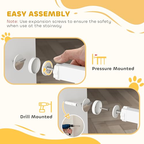PawHut Dog Gate Stair Gate Pressure Fit Pets Barrier Auto Close for Doorway Hallway, 74-148cm Wide Adjustable, White - Image 6