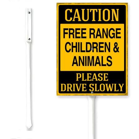 Horienteeon Drive Slowly Free Range Children & Animal Sign Kids Playing Yard Sign With Stake Neighborhood Street Traffic Road Sturdy Rustproof Aluminum Outdoor Decorations Home Garden Lawn 8x12"