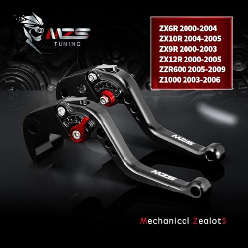 Image of MZS Black Motorcycle Brake Clutch Levers Adjustable Short CNC Set | for ZX6R 636 00-04, ZX10R 04-05, ZX9R 00-03, ZX12R 00-05, ZZR600 05-09, Z1000 03-06, KLZ1000 12-14, Unbreakable Handle Kit