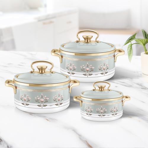 Image of Nayasa Rachel Casserole- Small Set of 3, 500, 1000, 1500 ML | BPA Free | Food Grade | Easy to Carry | Easy to Store | Hot Pot for Kitchen | Roti Box | Teal