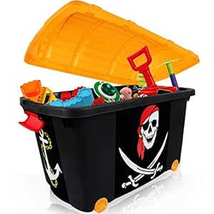 Stimo24 Pirat Spielzeugtruhe mit Rädern