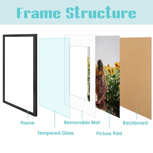 Image of Frametory, 16X24 Picture Frame Display 12X18 with Mat or Without Mat, Horizontal Vertical Wall Poster High Definition Glass, Wide Molding, Perfect for Home Decorate (Black, 6 Pack)