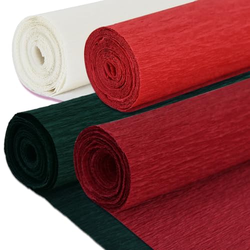 Image of BEISHIDA Christmas Crepe Paper Roll, Red Green White 4 Rolls Crepe Paper
