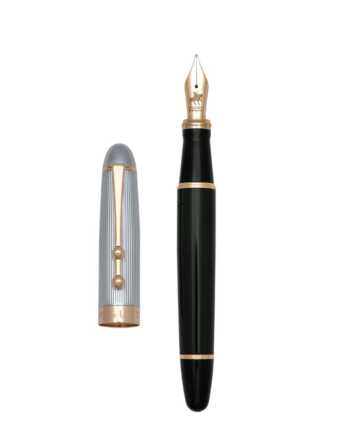 Piguet Genève – Luxuriöser und ergonomischer Füllfederhalter und Kugelschreiber–Deutsche Mittelspitze, goldene Verzierungen–In Geschenkbox mit Nachfüllpatrone und Konverter (Deluxe, Füllfederhalter)