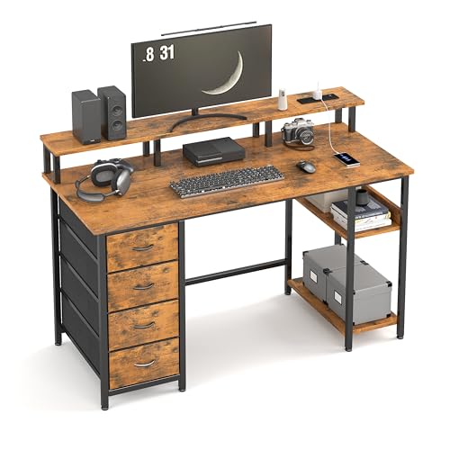 MUTUN 47' Reversible Computer Desk with Charging Station, Office Desk with Drawers and Shelves,...