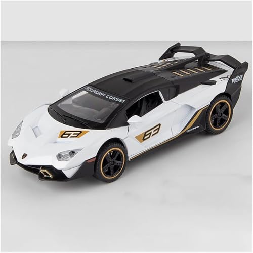 Image of 1:32 Lamborghinii SC18 Diecast Sports Car Model with Sound & Light High Simulation Pull Back Metal Toy for Kids & Collectors Realistic Details Openable Doors (White)