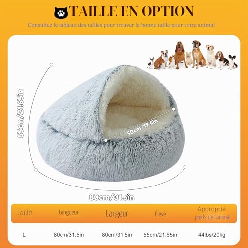 SUOXU Lit orthopédique moyen pour chien avec housse, base antidérapante, lit anti-anxiété pelucheux lavable pour animaux de compagnie. Convient aux chats et chiens de moins de 20 kg/44 lbs – vue 2