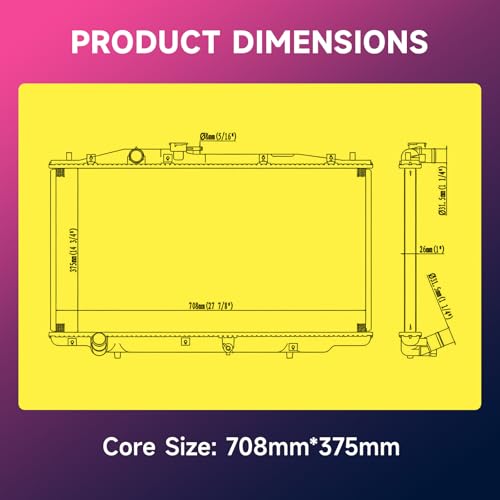 Image of 28-1 /4 * 14-3 /4 * 1 IN Engine Coolant Radiator Assembly Compatible with Honda Accord 2003 2004 2005 2006 2007, V6 3.0L GAS, Automatic Transmission