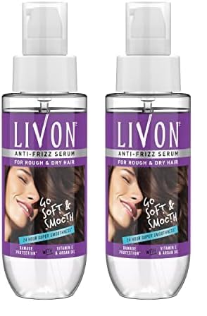 Livon Serum for Women & Men |For Dry & Rough Hair for 24 Hour Frizz-free Smoothness |With Argan Oil & Vitamin E |50 ml (Pack of 2)
