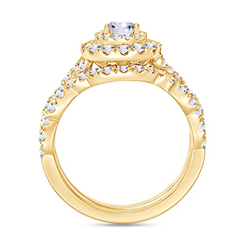 SAVEARTH DIAMONDS 1 1/2 Carat Pear & Round Cut Lab Created Moissanite Diamond Infinity Double Halo Bridal Set Rings For Women In 14K Gold Over Sterling Silver (VVS1 Clarity 1.50Cttw)2