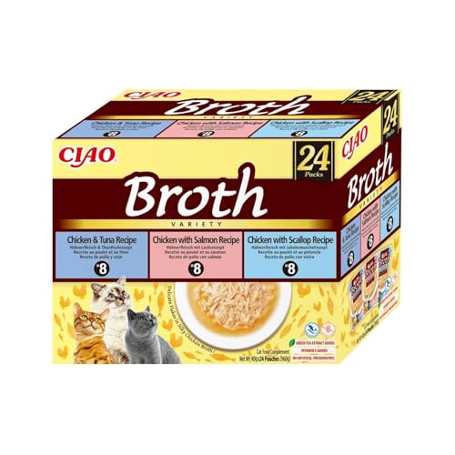 Ciao Broth by INABA Wet Cat Food - Chicken & Seafood Variety Pack (960g total) / Delicious & Healthy Snack Food Topper Side Dish Complement Natural Grain Free Wet Cat Food