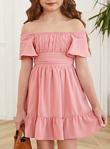 blibean Girls Summer Tie Back Dress Tween Kids Off Shoulder Dresses Size 4-15 Years - Image 5