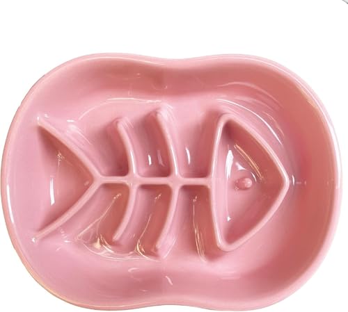 陶器製 早食い防止 食器 犬 小型犬 猫 陶器 食器 皿 ごはん皿 エサ皿 早食い 吐き戻し ダイエット 肥満 皿 餌皿 フードボウル 陶器 スローフィーダー えさ皿 お手入れ簡単 プレゼント (ピンクです)