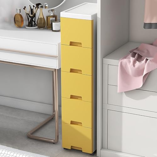 Armario de almacenamiento delgado de 5 niveles para baño, organizador de plástico impermeable con cajones, casillero móvil multicapa para espacios pequeños, ideal para baño, cocina, cuarto de lavado