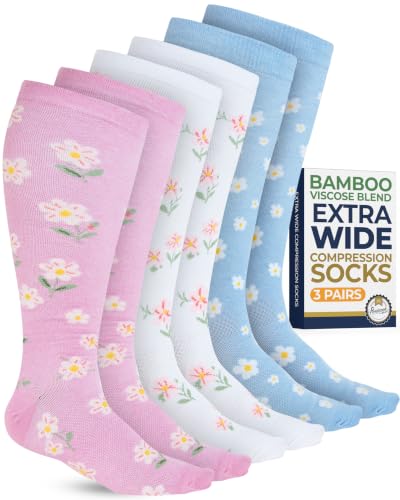 Image of Pembrook 3 Pairs Plus Size Compression Socks Wide Calf - Bamboo Viscose Compression Socks for Women Wide Calf