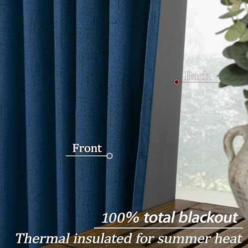 Image of KOUFALL Navy Blue Curtains Blackout 84 Inch Length,Linen Pleated Dark Blue Black Out Back Tab Midnight Curtains for Living Room Men Bedroom