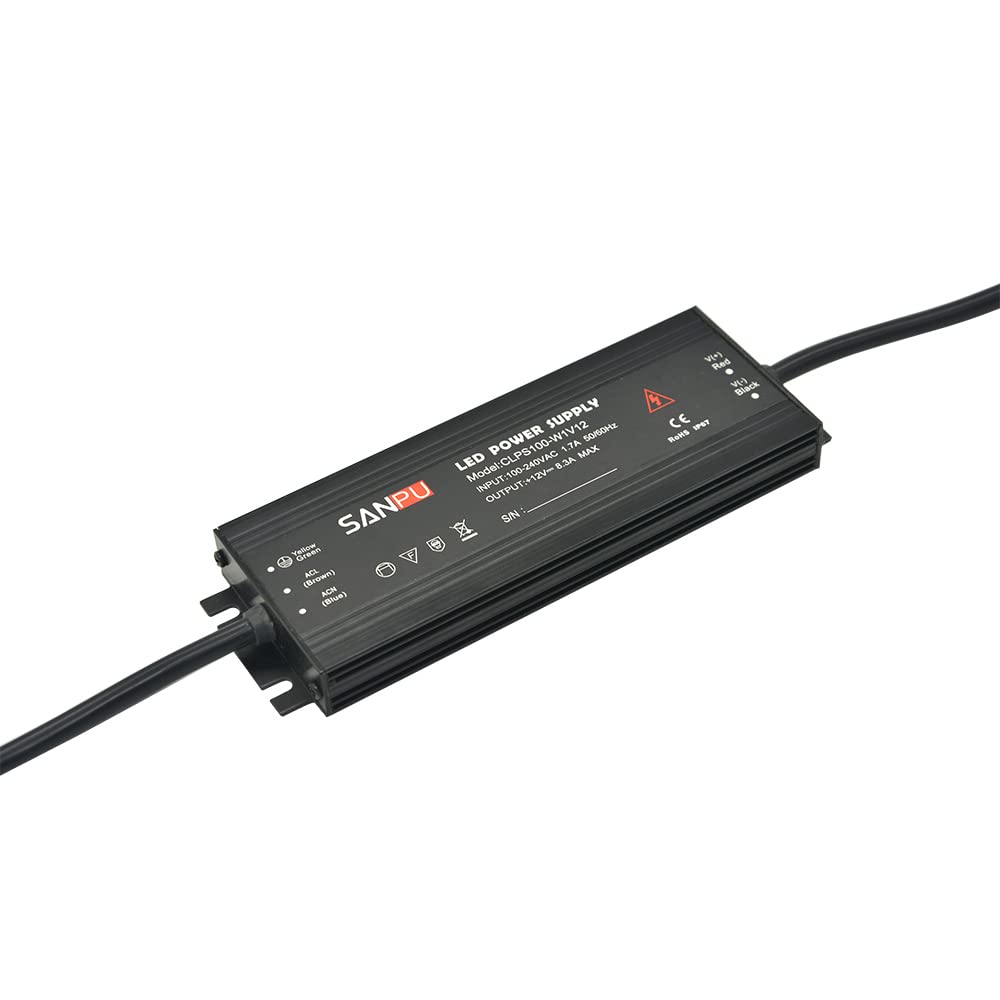 18mm Waterproof LED Power Supply 12V DC 100W 8A IP67 110V 220V AC-DC Lighting Transformer Driver 12VDC Small Thin Slim Aluminum (SANPU CLPS100-W1V12) — image 1