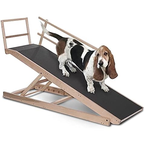 DoggoRamps Large Bed Ramp for Big & Medium Dogs - Adjustable Height, Sturdy, Safety Railings, Anti-Slip Grip - 5 Color Options to Match Your Home (Clear Natural) Cover