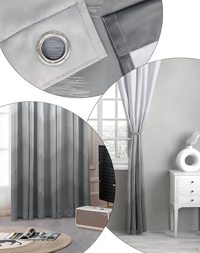 Image of Kivo Digital Print 85% Blackout Curtains for Long Door /Window, Thermal Insulated, Tie Back, Wider Width 50 in, Eyelet Curtains for Living Room /Bedroom(Light Grey 9 ft Set - 2)