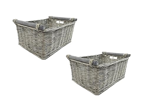 Topfurnishing Kitchen Log Wicker Storage Basket With Handles Xmas Empty Hamper Basket [Grey,Set Of 2 Medium 38 X 30 X 18 cm]