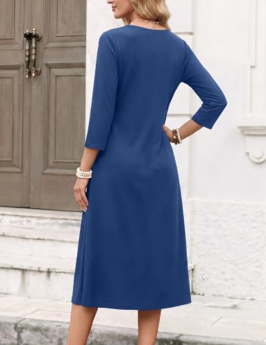 Image of Zeagoo Womens Dresses 3 /4 Sleeve Casual Fall A Line Midi Dress with Pockets