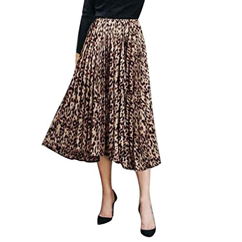 Skang Falda Larga de Mujer Plisada Básica Cintura elástica Estampado de Leopardo de Gasa Vintage Fiesta Skirt Cover