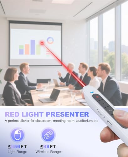 Image of 2 in 1 USB Type C Wireless Rechargeable Presenter Remote with Air Mouse, Volume Control Presentation Clicker PPT Pointer RF 2.4GZ PowerPoint Clicker Slide Advancer for Window Mac Keynote Google White