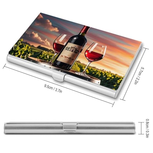 Slim Metal Business Card Holder - Wooden Wine Barrel on Wine Bottle Aluminum Alloy Card Case with Buckle Closure, Holds 20 Cards & Cash, Professional Credit Card Size ID Holder for Men Women Gift2