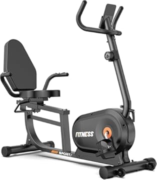 Dskeuzeew Cyclette da Casa Magnetica, Recumbent Ergometro con 8 Livelli di Resistenza Regolabili, Ergometro, Cyclette, Display LCD, Sensori di Frequenza Cardiaca e Schienale Regolabile, Portata 180kg