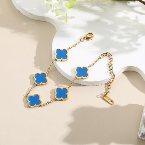Image of AIPPK 18K Gold Plated Clover Lucky Bracelet for Women White /Black /Red /Green Flower Four Leaf Link Bracelets Trendy Jewelry Gifts for Women