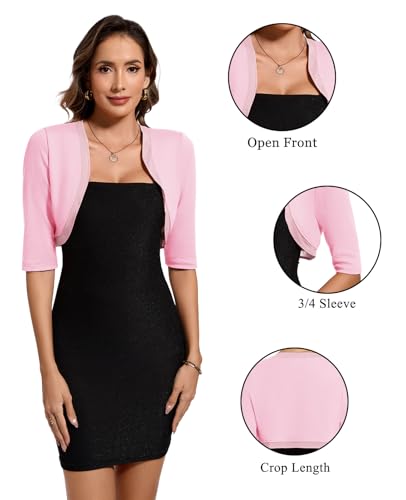 Image of MINTLIMIT Women's Bolero Shrug Top 3 /4 Sleeve Open Front Cropped Cardigan Boleros Jackets for Dresses