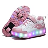 Mateju Zapatos con Ruedas para Niña y Niño Patines con 2 Ruedas 2 en 1 Zapatillas Deportivas al Aire Libre Retráctil, Zapatillas de Skateboarding Niñas Niños Adulto 29-41 EU