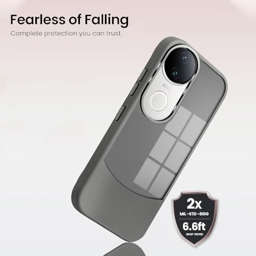 Image of KARWAN️Fusion Edge Leather Transparent Mobile Back Case | Slim Fit | Anti-Fingerprint| Scratch-Resistant | Premium Grip | Shockproof case | Back Cover for Vivo V50 || Grey