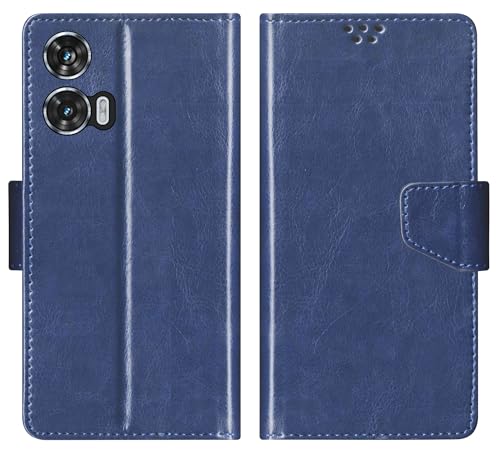 Image of SBMS Faux Leather Flip Cover for Motorola G96 5G / Moto Edge 50 Fusion 5G / Moto G85 5G Flip Cover Case Back Cover Case with Magnatic Closure | Inbuilt Stand | Card & Money Pocket (Blue)