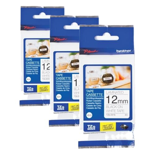 Cassette ruban TZE231S noir sur blanc 12mm lot de 3 rouleaux compatibles pour étiqueteuse Brother