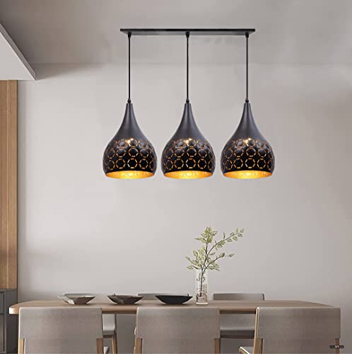 Image of GreyWings Black Aluminium Hanging Light, 3 Pendant Ceiling Lamp for Dining Room, Make in India, E27 Holder, 220V, Bulb Not Included, Linear Set