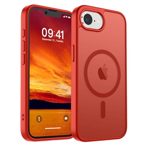 Image of SUPFINE Magnetic for iPhone 17e Case /iPhone 16e Case (Compatible with MagSafe)(Military Grade Drop Protection) Slim Translucent Matte Shockproof with Anti-Fingerprint Phone Case,Red